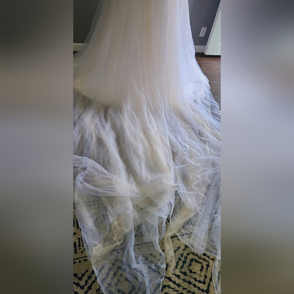 Alluring Tulle Off-the-shoulder Neckline A-line Wedding Dress With Belt - Picture 11 of 14